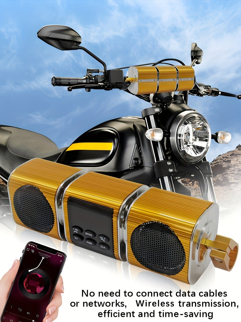KORBROS Motorcycle Sound Bar With Built-in Amplifier - Wireless, IPX5 Waterproof, USB & AUX Inputs, FM Radio, 12V Metal MP3 Player For Off-Road Bikes, Without Battery