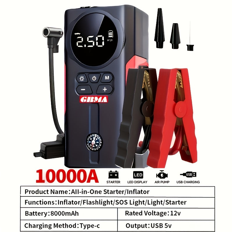 Wireless Car Jump Starter, Battery Jump Starter Portable Peak, Portable Car Battery Charger 12V (8.0L GAS/1.72 Gallon Diesel) Quick Car Start, USB Input/output, LED Emergency, Car Accessory Tool