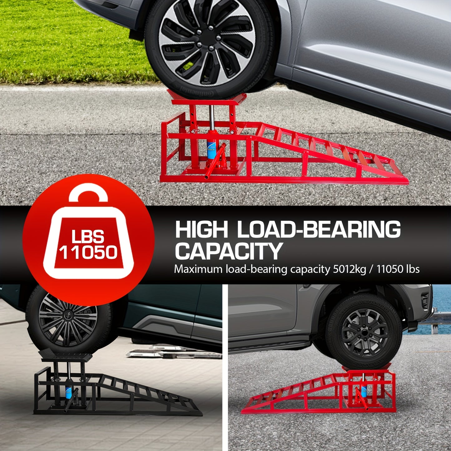 2 Pack Hydraulic Car Ramps, 11050LBS 5T Car Ramp High Lift 9"-14.2", Heavy-duty Iron-made Vehicle Lift Ramp, Automotive Truck Service Ramps For Oil Changes Support Jack For Maintenance