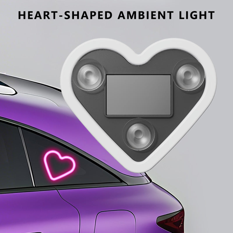 Car Interior Neon LED Mood Light – Heart & Flower Shaped Ambient Light for Car Window, Valentine's Day Car Decoration, 3 Colors