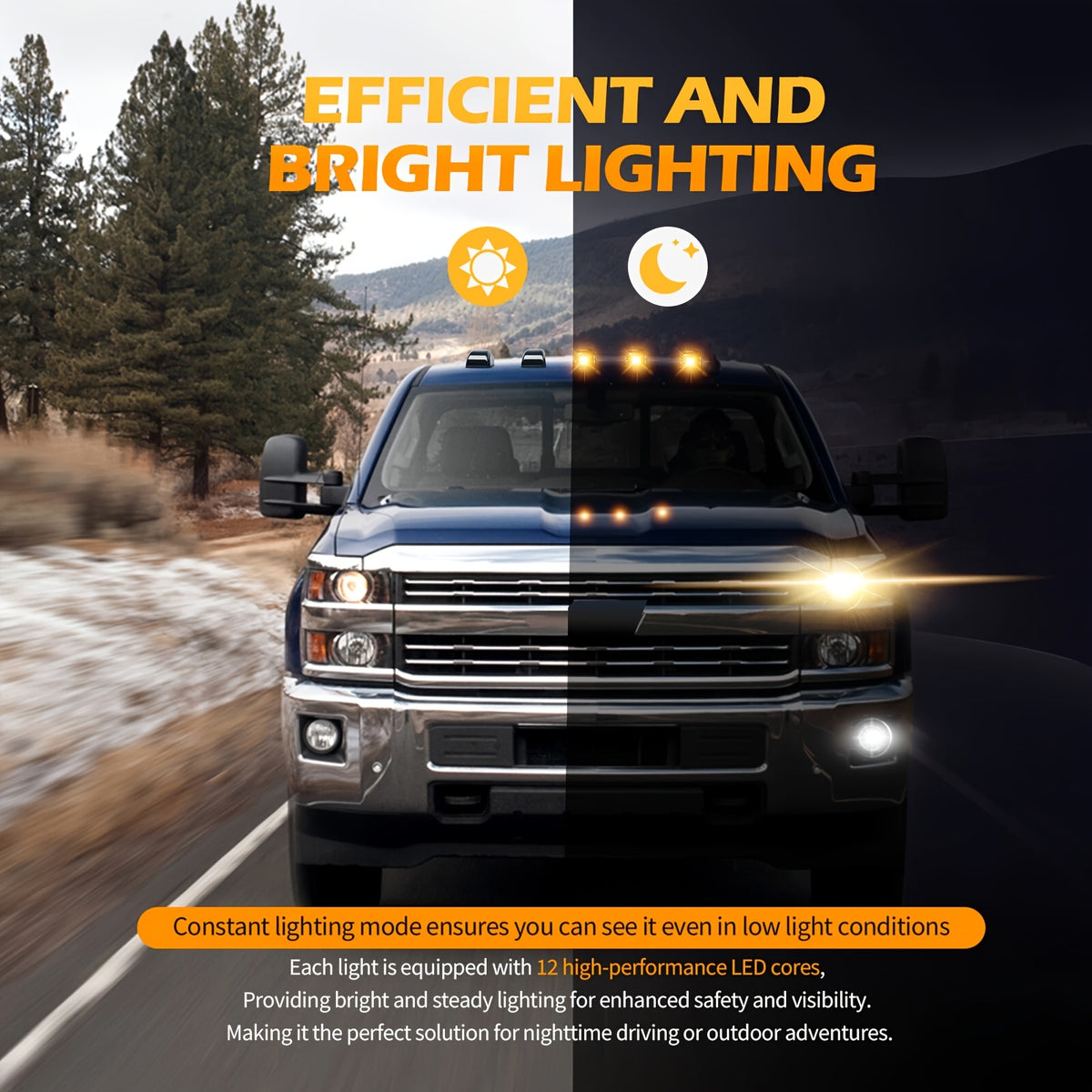 Solar Powered Cab Roof Lights 5-Pack Wireless 16 LED Amber Truck Marker Lights Motion Vibration Sensor No-Drill No-Wire Universal Fit
