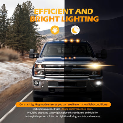 Solar Powered Cab Roof Lights 5-Pack Wireless 16 LED Amber Truck Marker Lights Motion Vibration Sensor No-Drill No-Wire Universal Fit