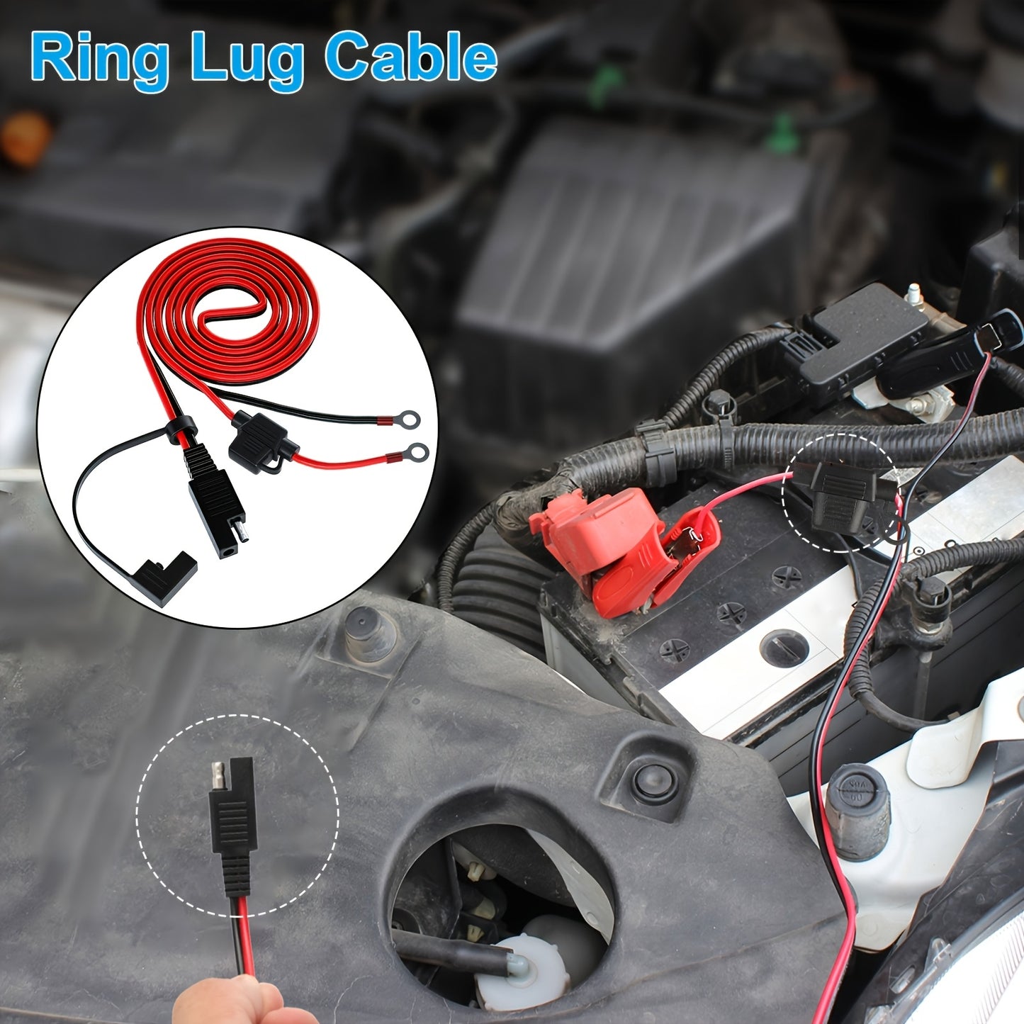 SAE Battery Cable Extension Wire with Fuse – 2pcs (SAE to O-Ring Terminal)