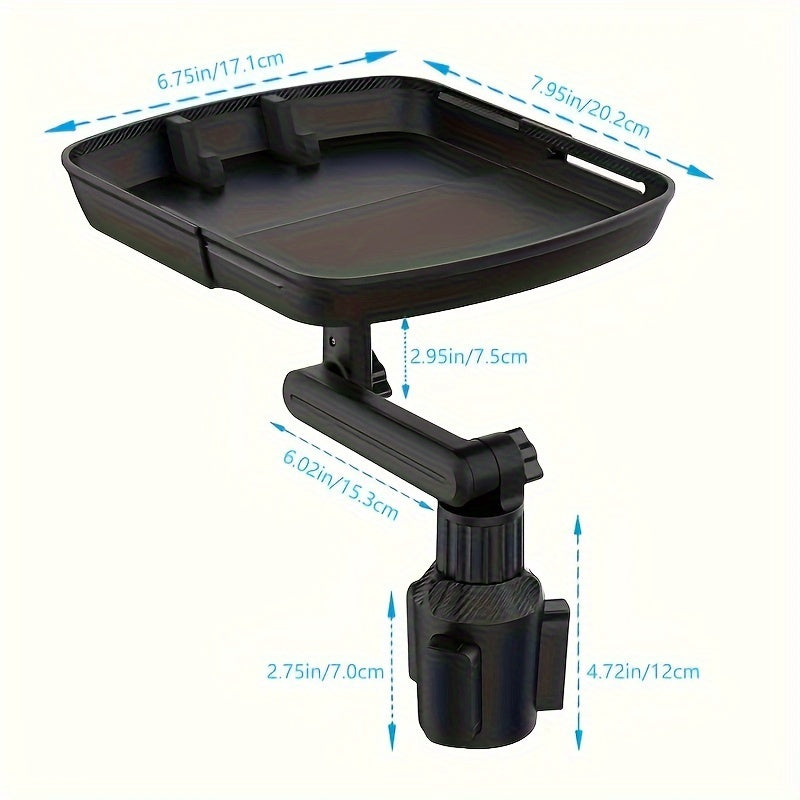 3-in-1 Car Cup Holder Tray Phone Holder - Dual Expandable Base, ABS Adjustable Rotating Bracket