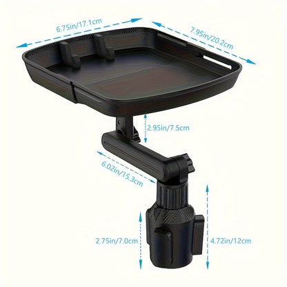 3-in-1 Car Cup Holder Tray Phone Holder - Dual Expandable Base, ABS Adjustable Rotating Bracket