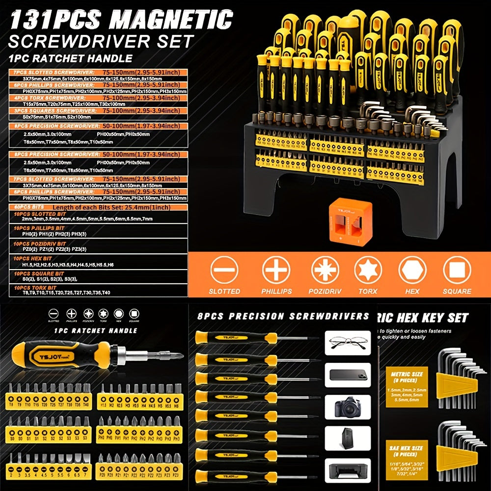 A 131pcs Magnetic Screwdriver Kit Featuring a Plastic Organizer, Which Comes with a Precision Screwdriver, Pick And Hook, Ratchet Driver, And Hex Key, Making It a Great Gift Option