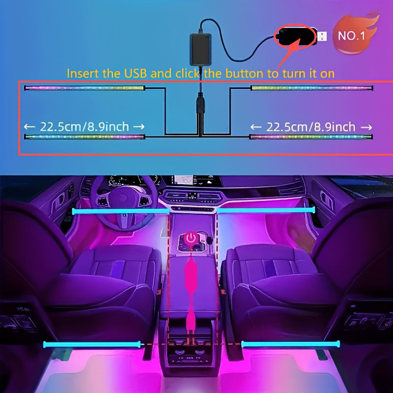 LED Car Interior Light Strip 4pcs – 48 Color USB Powered, Music Sync, Remote & App Control, Under Dashboard Atmosphere Light for Truck, SUV & Vehicle