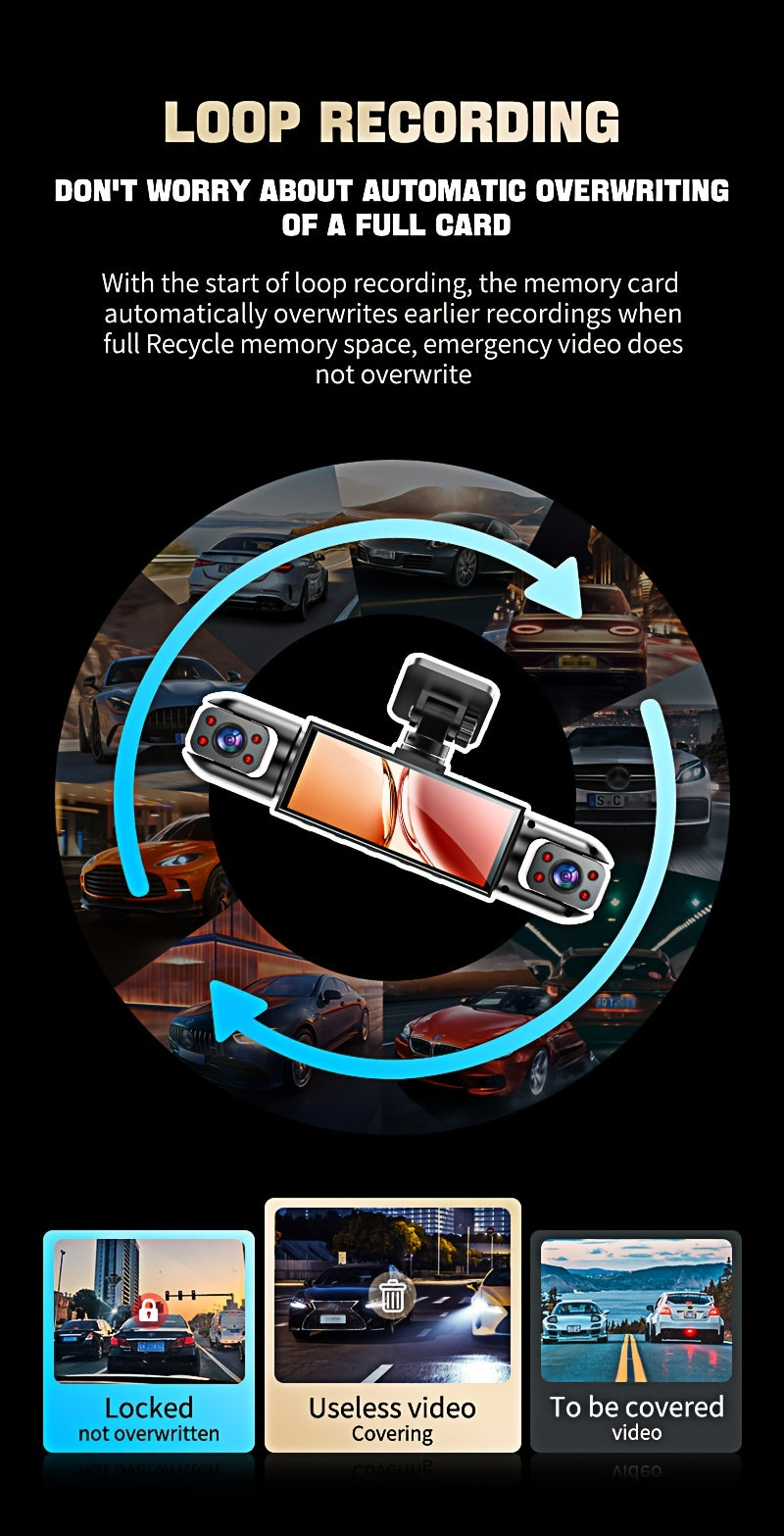 AXH 360° Panoramic 3/4 Lens Channel 1080P HD Ultimate Safety Dash Cam Set, 1080P Front and 720P Full Coverage Front, Rear, Left, and Right, Quad-Split Screen Display, HD Night Vision, WDR, G-Sensor, Loop Recording - Car Accessories/Car Dash