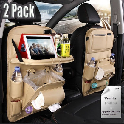 1/2pcs Upgraded Overhead Hanging Car Seatback with Partitioned Storage, Tray Table, Cup Holder, Umbrella & Computer Desk - Large Capacity Space-Saving Suitable for Car Interior Storage, Fits for Most Vehicles (Backseat)