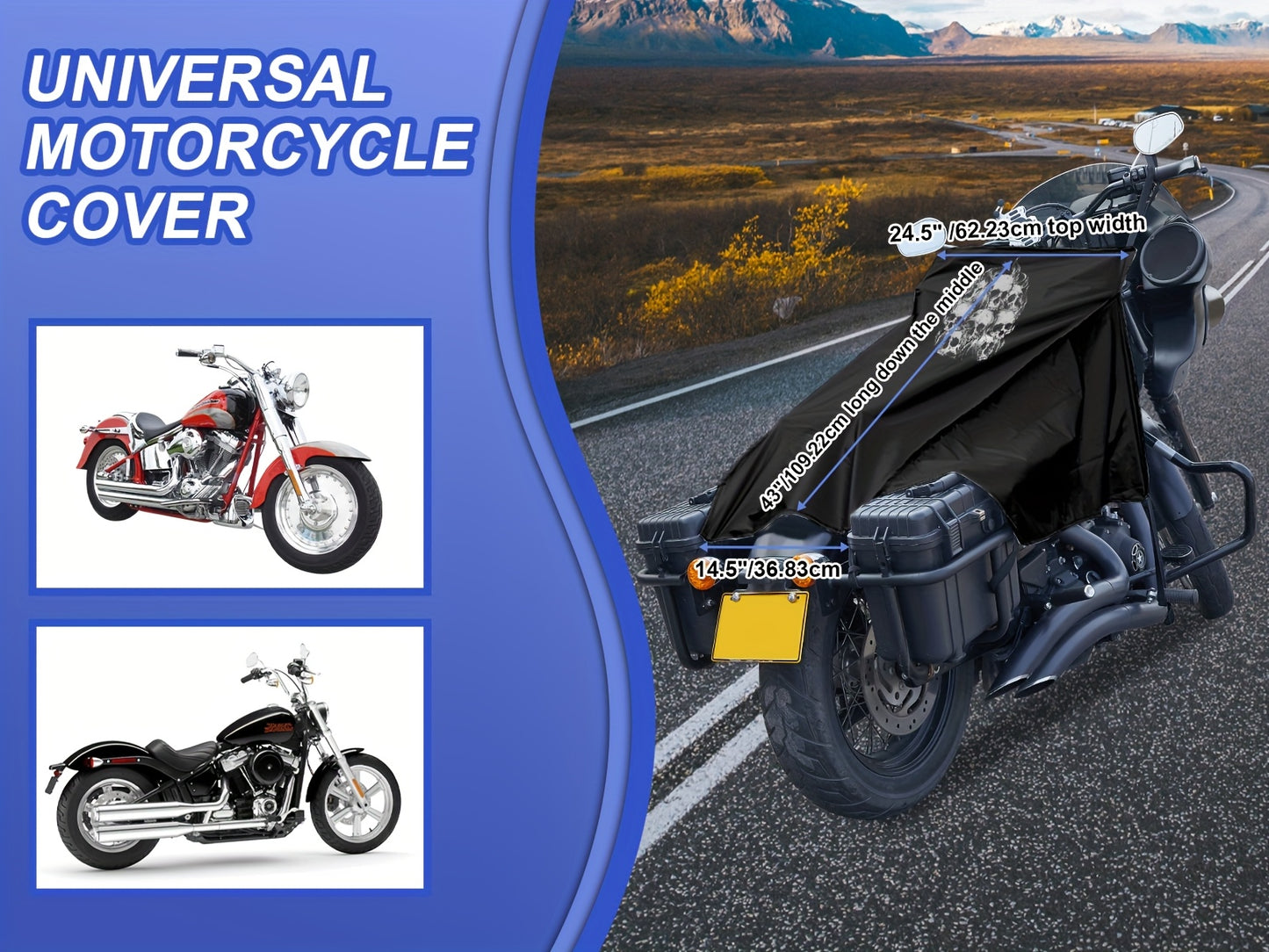 Motorcycle Seat Cover for Most Touring/Full Dress Touring/Cruiser, 300D Oxford Cloth Extra Large Motorcycle Half Cover for Outdoor Rain Snow Dust Protection, with Storage Bag