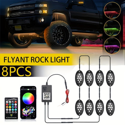RGB LED Rock Lights Kit 9-LED Pods Sound-Activated App & Remote Control Multicolor Underglow Neon for Trucks SUVs Pickups Off-Road Vehicles 4 6 8 10pcs