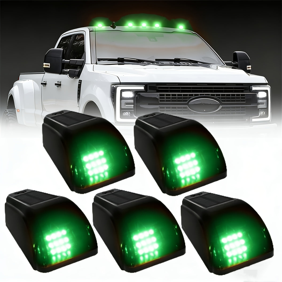 Solar Powered Cab Roof Lights 5-Pack Wireless 16 LED Amber Truck Marker Lights Motion Vibration Sensor No-Drill No-Wire Universal Fit