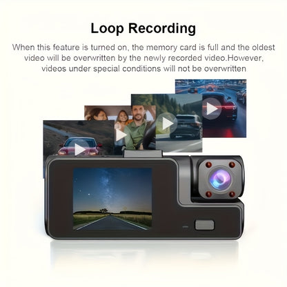 1080P Triple Camera Dash Cam, Car Camera with IR Night Vision, 170° Wide Angle Car DVR Camera, 16GB/32GB TF Card Optional, Loop Recording, G-Sensor | 2-Inch IPS Screen Dual Lens Car Dashboard Video Cam, 24H Parking Mode, Christmas Gift