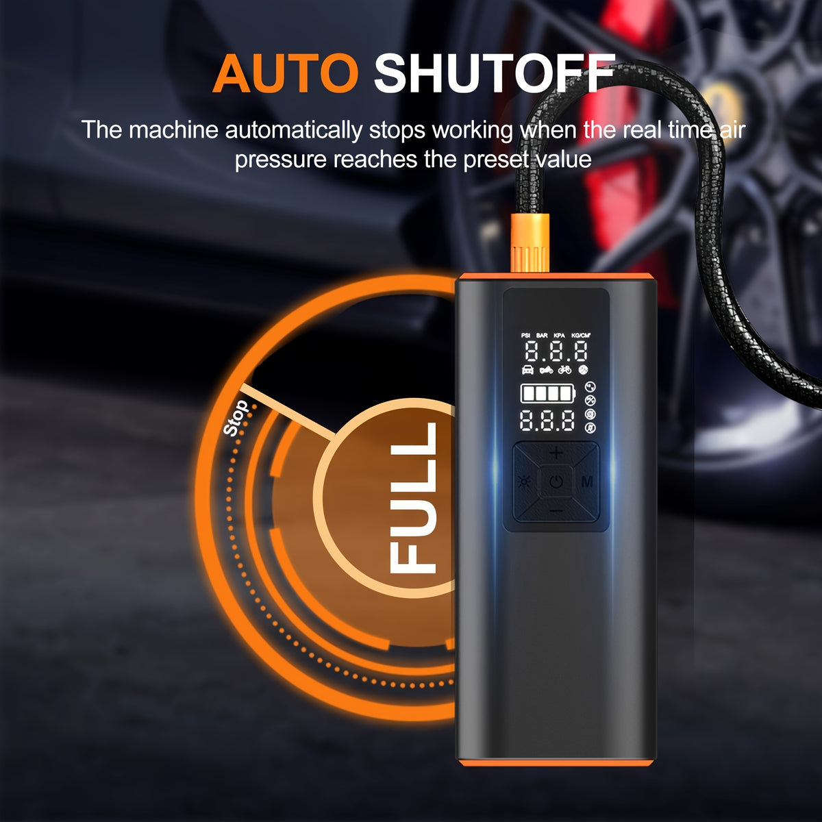 Portable Tire Inflator Air Compressor 150PSI – 6000mAh Rechargeable, USB-C, Dual Screen, Auto Shutoff, LED Light, 4 Modes for Car, Motorcycle, Bike & Ball