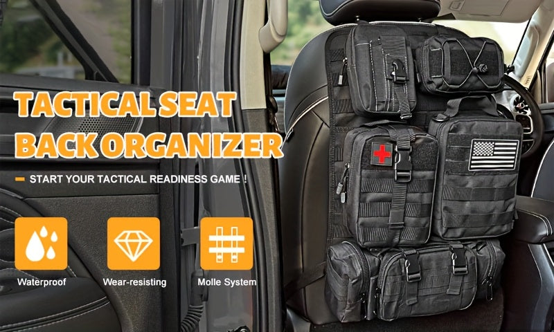 Tactical Car Seat Back Organizer with MOLLE System - Durable Oxford Fabric, 5 Detachable Pouches, Multiple Compartments for Trucks & SUVs - Black, Car Seat Organizer | Modular Storage | Durable Tactical Bag