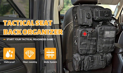 Tactical Car Seat Back Organizer with MOLLE System - Durable Oxford Fabric, 5 Detachable Pouches, Multiple Compartments for Trucks & SUVs - Black, Car Seat Organizer | Modular Storage | Durable Tactical Bag