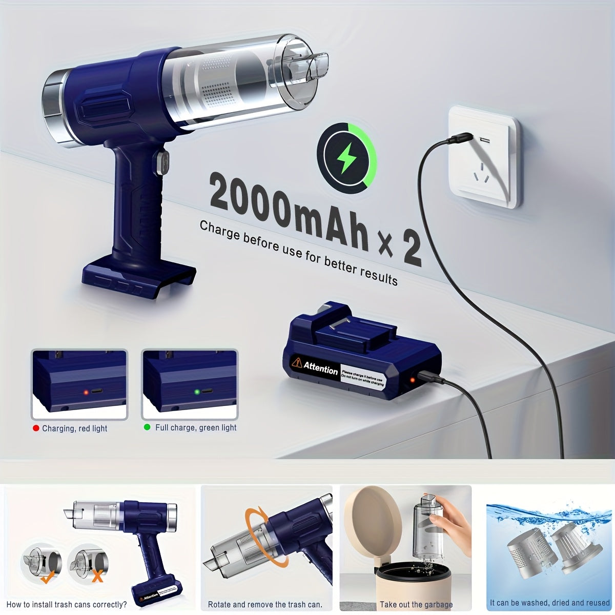 Car Vacuum Cleaner Suction Strong, Convenient Wireless Dust Collector, Car And Household Cleaning Supplies, Cool Automotive Supplies, Gap Vacuum, Suitable For Cars, RV, Kitchen, Floor, Home And Other Cleaning Equipment