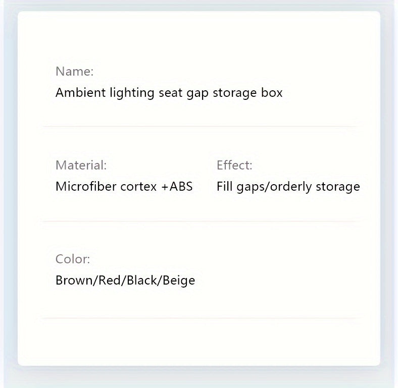 1pc/2pcs Car Seat Gaps Storage Box, Mobile Phone Holder Charger, Sundries Organizer Box with Atmosphere Light, Car Interior Accessories