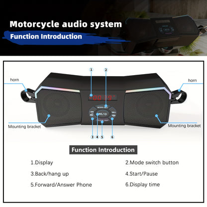 Korbros Handlebar Mount Stereo Wireless Motorcycle Speakers, MP3 Music Player Audio Amplifier, AUX-in, USB, FM Radio, 12V, Room Electrical/Hard Wiring, Button Control, Off-road-motorcycles, Without Battery