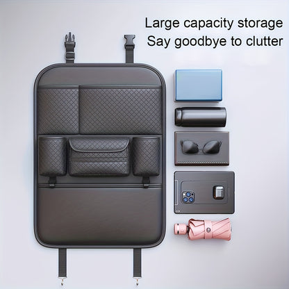 1pc High Quality Black Car Seat Back Organizer - Large Capacity PU Leather Storage Bag for Water Bottles, Tablets, Laptops And Accessories, Stylish Multi Compartment Backseat Organizer for Easy Car Storage