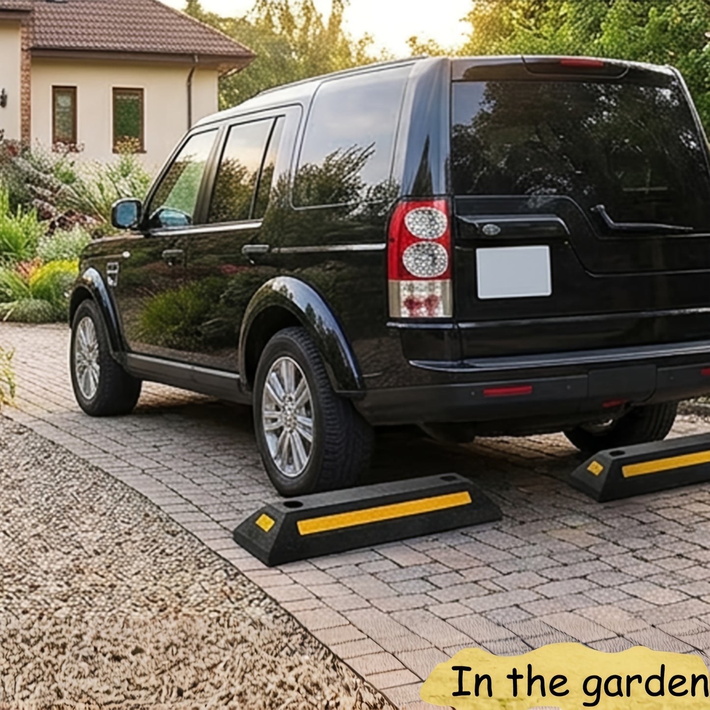 Car Wheel Stops for Garage -Heavy Duty Rubber Parking Guide 12/8/4/2/1pc Premium Quality Durable Car for Garage Wheel Stopper Professional Grade Park with Reflective Yellow Tape Curb, Adjustable for Safe Parking of Vehicles, for Garage Parking Stops