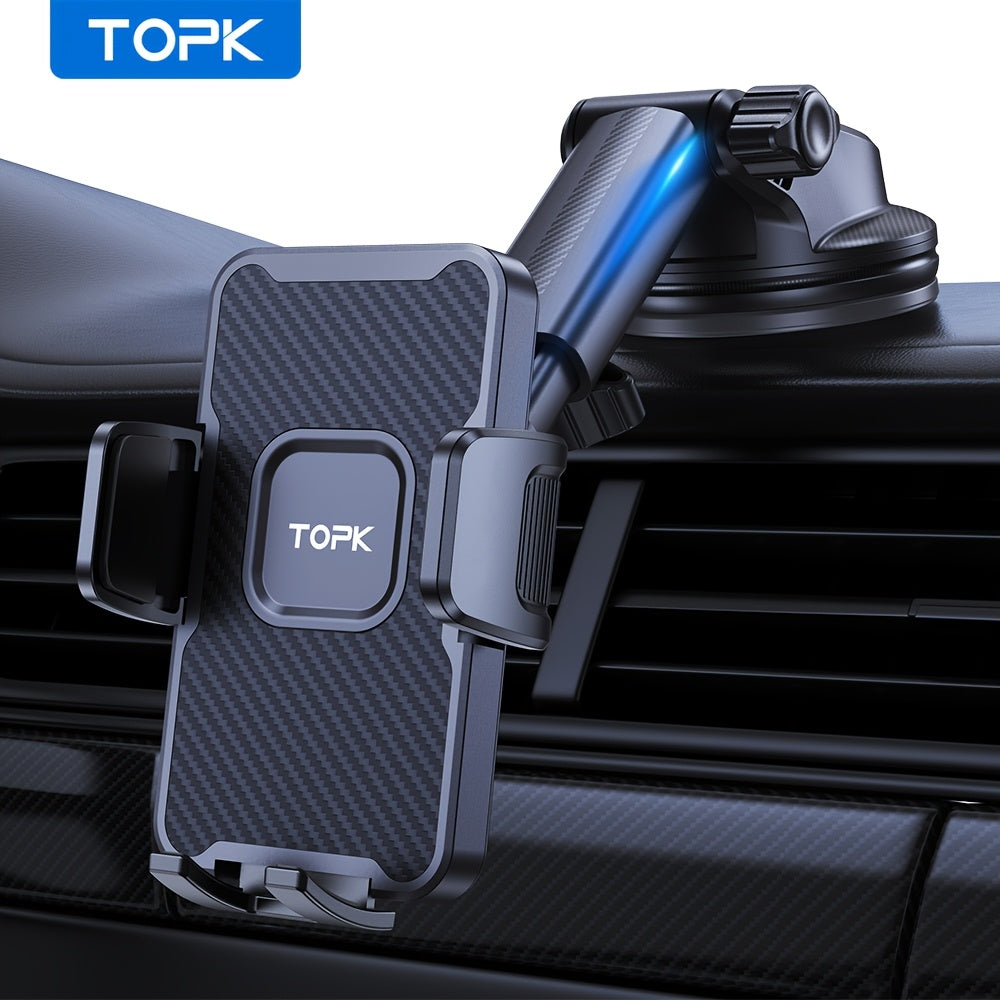 TOPK Upgrade Car Phone Holder Mount Universal Cell Phone Car Mount For Dashboard Car Dash Mount Mobile Holder For IPhone Samsung And All Android Smart Phones