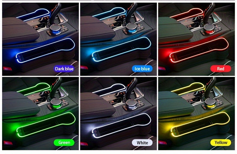 1pc/2pcs Car Seat Gaps Storage Box, Mobile Phone Holder Charger, Sundries Organizer Box with Atmosphere Light, Car Interior Accessories