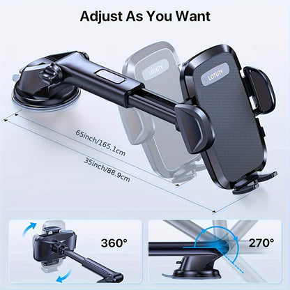 3-in-1 Car Phone Holder, Adjustable Hands-Free Mount for iPhone Samsung Google Pixel & 4"-7.2" Phones, Sturdy Suction Cup with Ergonomic Grip, Black, Modern Design with Textured Grip Surface, Perfect Car Accessory Gift