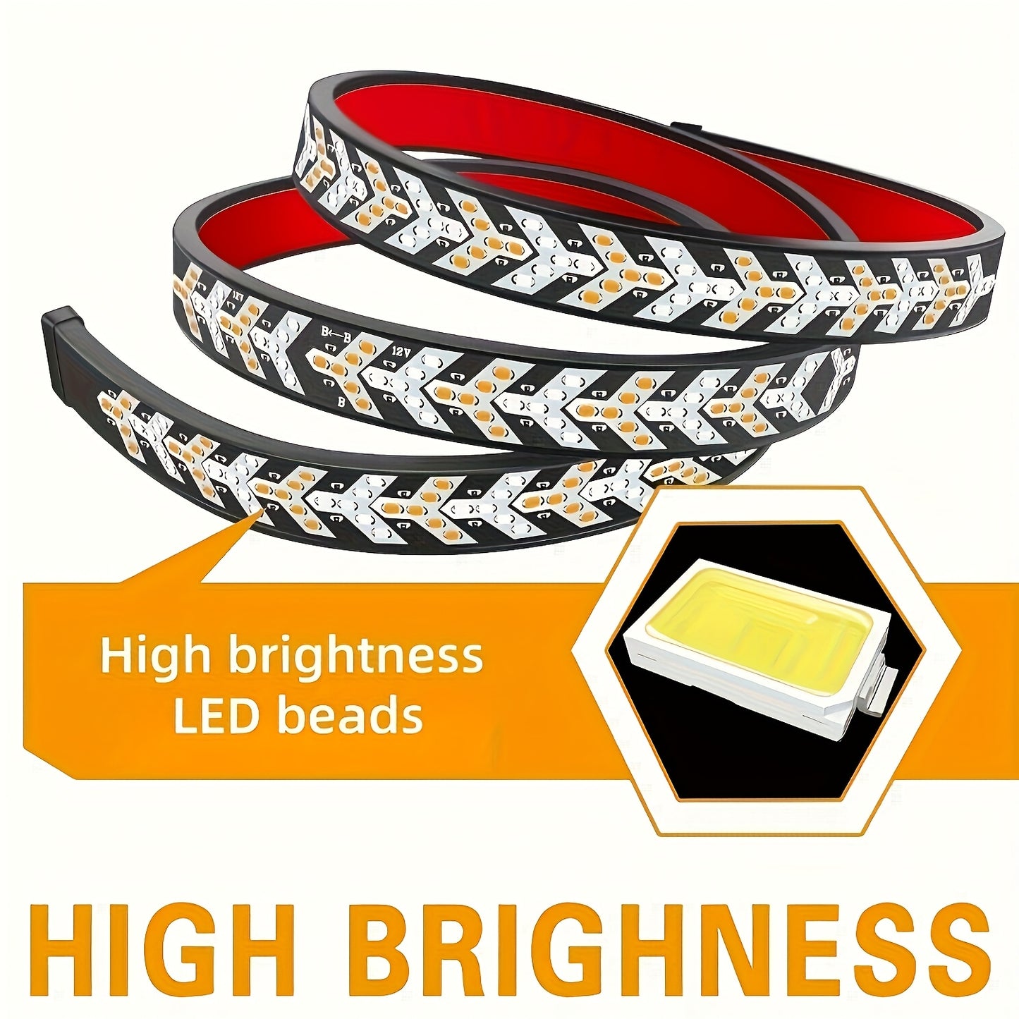 47.24inch Long Pickup-Style Off-Road Vehicle Arrow-Shaped LED Light Strip, Equipped with Red And Yellow Flowing Lights, Car Atmosphere Light Strip, Decorative Neon Light Strip on The Rear of The Truck, a Thoughtful Gift, with Fishbone Design