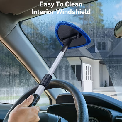 10pcs Microfiber Car Windshield Cleaning Tool Kit with Telescoping Handle And 4 Wipes - Heavy Duty Extension Pole, Durable Plastic Material, for Interior/Exterior Glass, Car Cleaning Tools, Vehicle Maintenance, Ergonomic Handle
