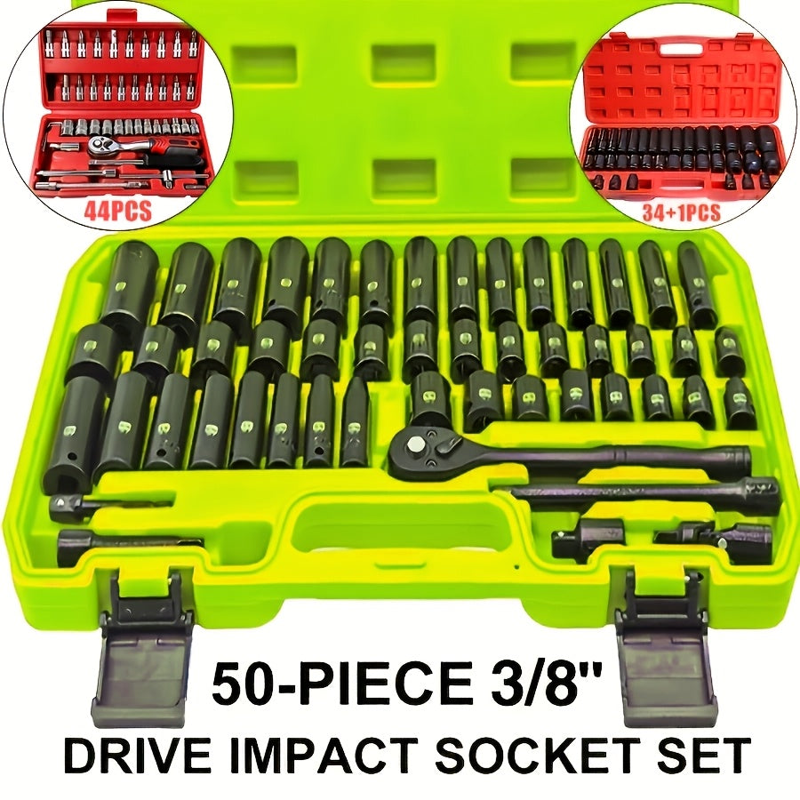 44/34+1/50 Sets of Professional-Sized 1/2-Inch Drive Pneumatic Screwdrivers, Including Both Long-Handled And Short-Handled Screwdrivers, Are Part of a Comprehensive Household Repair Tool Kit Suitable for Automotive Mechanical Maintenance