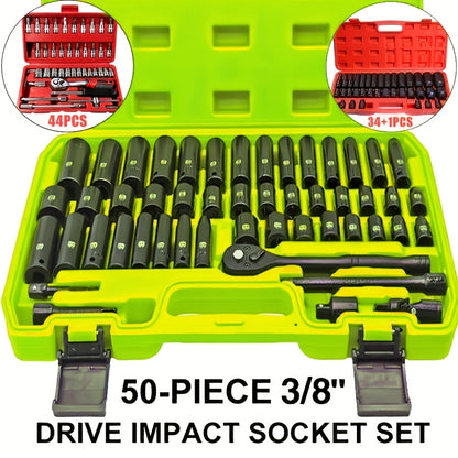 44/34+1/50 Sets of Professional-Sized 1/2-Inch Drive Pneumatic Screwdrivers, Including Both Long-Handled And Short-Handled Screwdrivers, Are Part of a Comprehensive Household Repair Tool Kit Suitable for Automotive Mechanical Maintenance