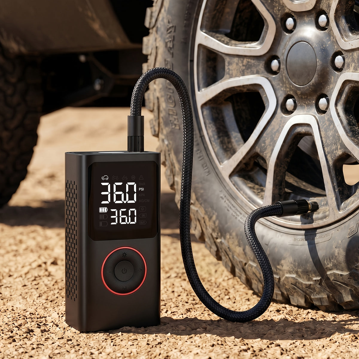 Portable Cordless Tire Inflator – 150PSI Fast Inflation Air Compressor with Digital Gauge, LED Light & Auto Shut-Off for Cars, SUVs, Motorcycles & Bikes