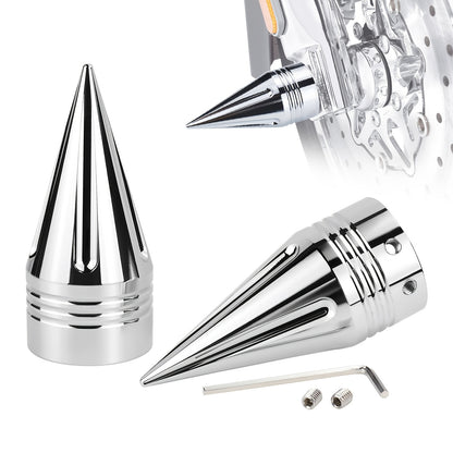 Motorcycle Front Axle Nut Covers CNC Spike Caps 3.6" – Fits Harley Touring Street Glide Road King Electra Glide Tri Glide 2008+, Black & Silver, Pair
