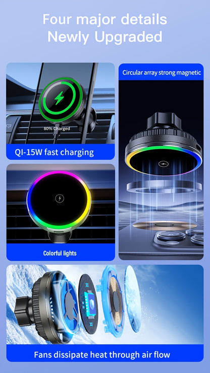 iPhone 12/13/14/15/16 Series Magnetic Car Wireless Charger with Fast Charging, Dual Cooling Fans, Strong Magnetic Base, Air Vent Mount - Qi1 Compatible for Apple iPhone 12-16 (Sleek Circular Design), Vehicle Charging Station, Modern Gadget Accessory, Effi