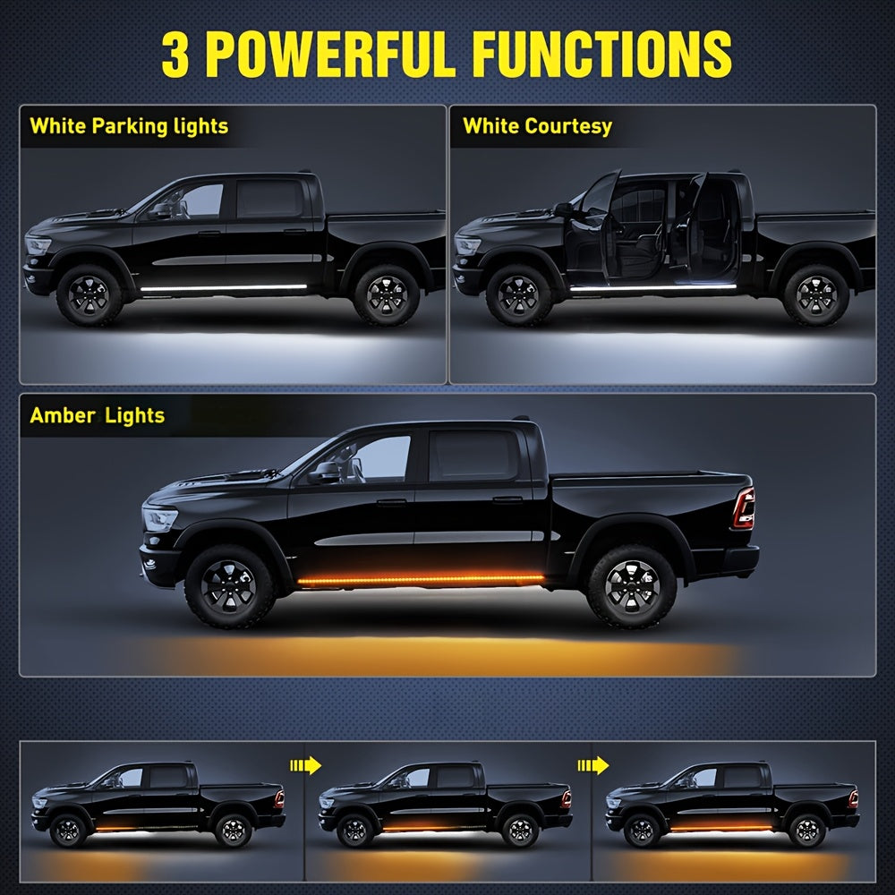 2pcs 70 Inch LED Pickup Truck Pedal Light, LED Light Decorative Light Strips, Truck Lights Strip, High-Brightness Neon Light Parts for Off-Road Trucks, SUV, Perfect for Drivers Gift (Yellow And White), Without Battery