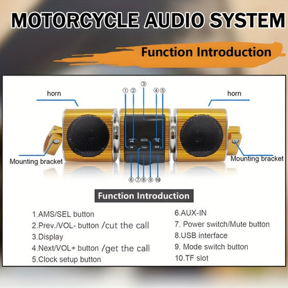KORBROS Motorcycle Sound Bar With Built-in Amplifier - Wireless, IPX5 Waterproof, USB & AUX Inputs, FM Radio, 12V Metal MP3 Player For Off-Road Bikes, Without Battery