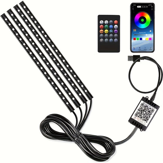 [Music Sync LED Car Lights] GY 4pcs USB-Powered LED Car Interior Lighting Kit | Colorful Underfoot Lights with Music Sync for Enhanced Ambiance, Without Battery