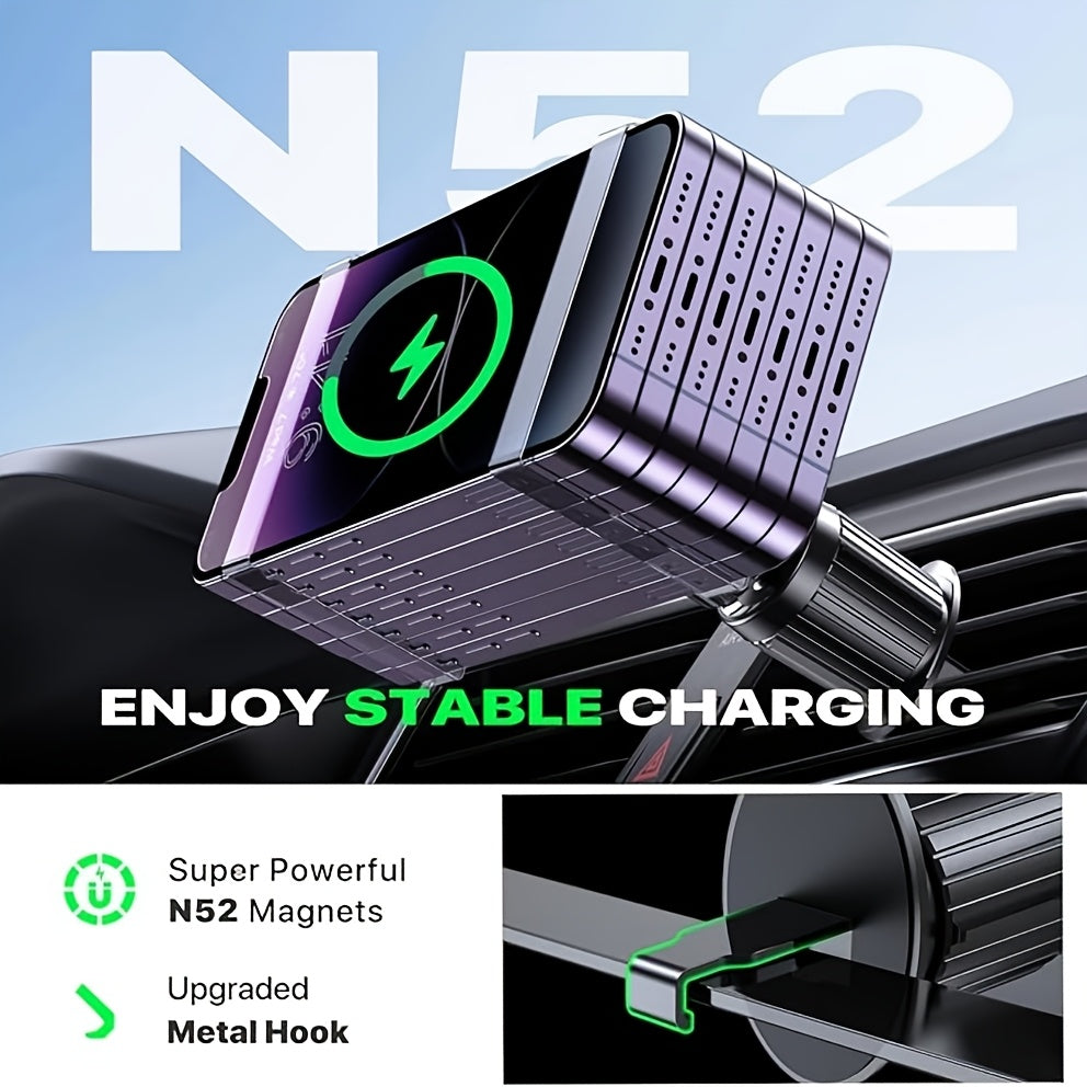 for Magnetic Car Mount Charger, 15W Fast Charging Magnetic Wireless Car Charger, Air Vent Car Phone Holder Charger Only Fit for iPhone 17 Pro Max/16/15/14/13/12 Series And Phones with Magnetic Cases(Note: Not Include Metal Rings)