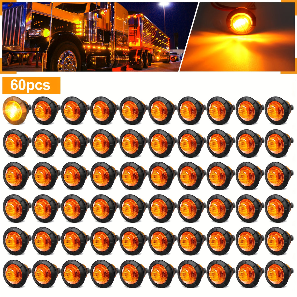 LED Side Marker Lights 60-Pack 12V | Multi-Color Weatherproof Clearance Marker Bulbs for Trucks Cars Trailers Universal Fit