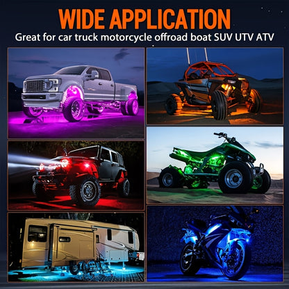 [LED Rock Lights] 8pcs And 4pcs - 15 LED/8 Pods Metal Alloy Upgraded LED Rock Lights, Suitable for Trucks, RGB LED Rock Lights with APP/Music Mode, Suitable for Jeeps, Trucks, UTVs, SUVs And Golf Carts, Neon Light Chassis Kits for Backlights, Car Accessor