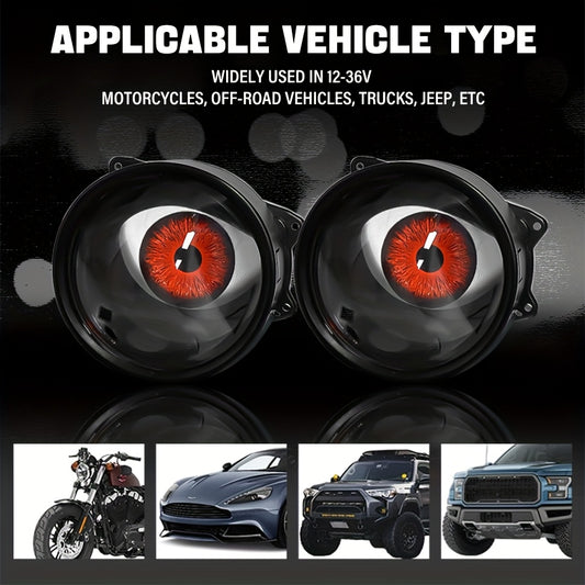 1/2pcs LED Dynamic Devil's Eyes, 6-Mode Adjustable Demon Eye Lights with Lens, 12V Off-road Atmosphere Lighting Kit, Cool Automotive Decoration, Perfect for Car Mods & Birthday Gifts
