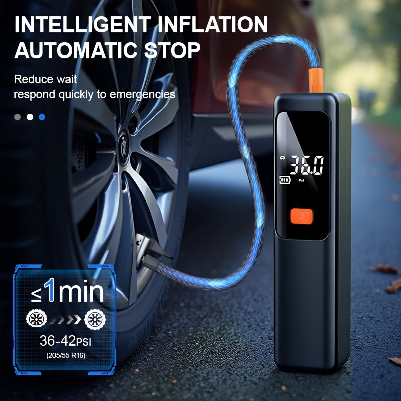 Portable Car Air Pump | Fast Air Filling, Digital LED Tire Pump, Automatic Tire Pressure Detection, Wireless Air Compressor - Suitable For Car, Bicycle, Motorcycle Tires, Basketball Inflating, USB Charging, Rechargeable Battery