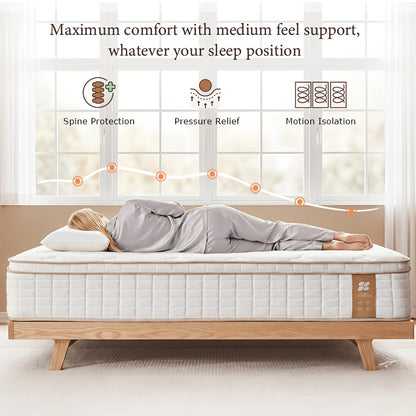 6/12/14/16 Inch Hybrid Spring Mattress, Twin Full Queen King Size, Ergonomic Medium Firm Support Mattress, Luxury Comfort for Home, RV And Camper Use