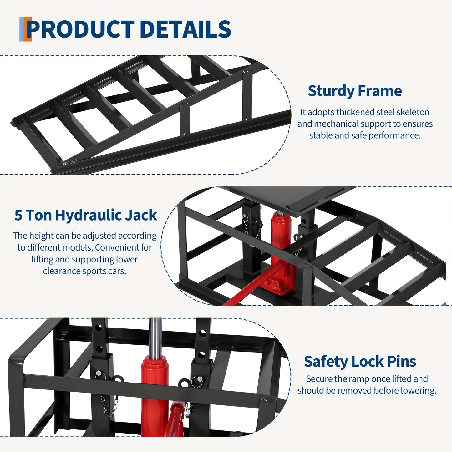2 Pack Hydraulic Car Ramps - No Installation Required, 5T/ 11000LBS Max Load Low Pro-File Car Lift Service Ramps, Heavy Duty Steel Hydraulic Vehicle Ramps for Car Truck Trailer Garage Repair, Ideal Christmas Birthday Gifts for Women Men Friends