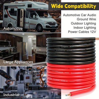 8 Gauge Wire 50ft CCA Wire, (25ft Black+25ft Red) Automotive Wire Car Audio Battery Cable, Power/Ground Wire, Marine, Welding Cable, Electrical Wire Audio Wiring For Speaker Amp car accessories