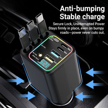 7-in-1 Car Fast Charging Mobile Phone Charger | Upgraded Color Light, 3 Extendable Cables, Fast Charging Interface, 180° Free Adjustment Angle, LED Intelligent Digital Display Screen, USB Connector, Universally Applicable, Without Battery