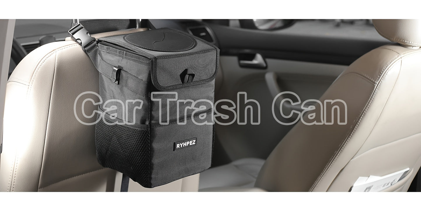 Ryhpez Car Trash Can with See Through Window, Clear Black Car Trash Bin Removable Liner, Leakproof Car Garbage Can Organizer Storage Bag for Vehicles, SUV, Truck(2.1Gallon/8L)