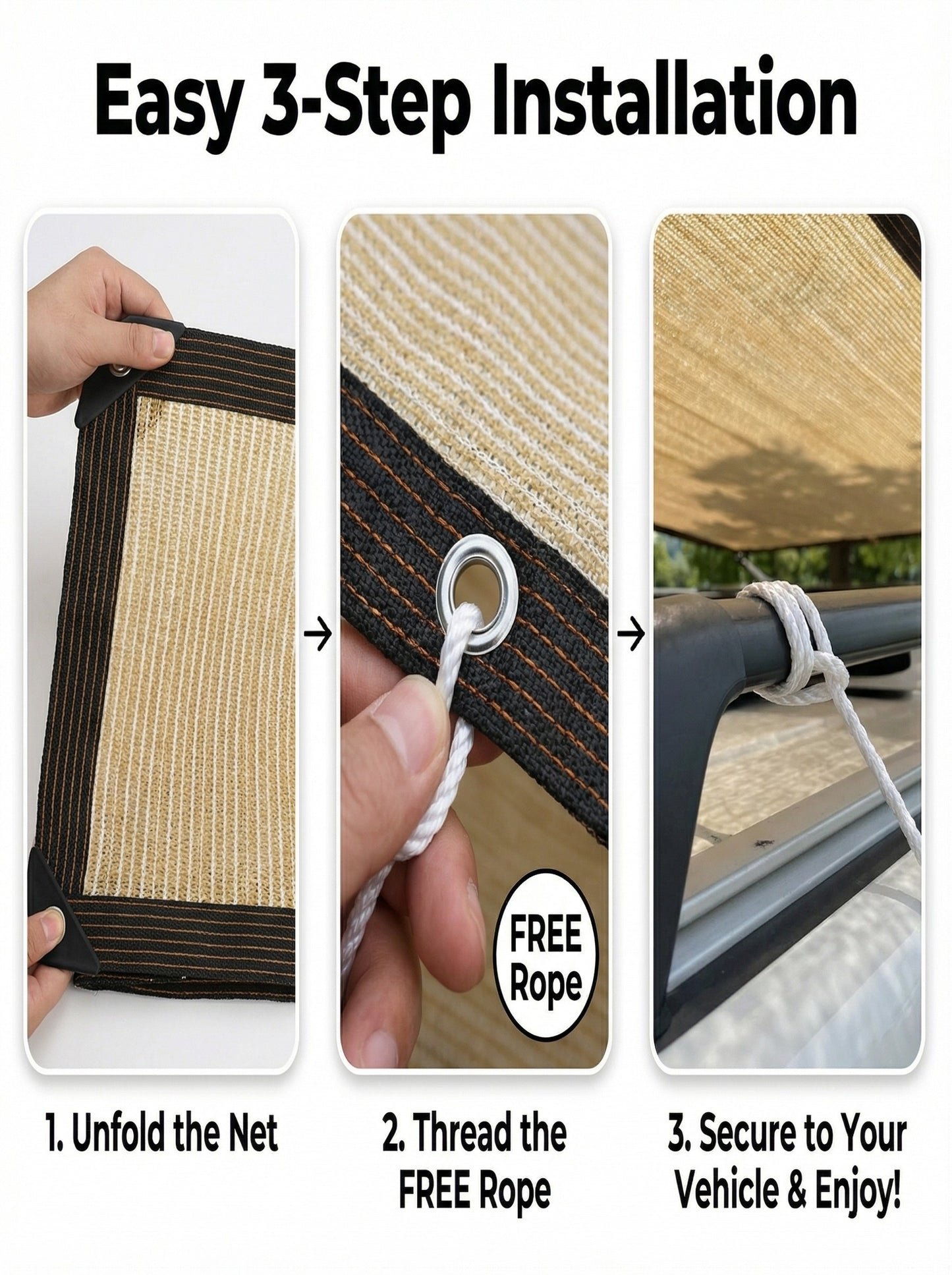 RV Camper Shade Cloth-Breathable Uv-Resistant Sun Shade Tarp, Brass Grommets, Includes Tie-Down Ropes for Versatile Outdoor Use