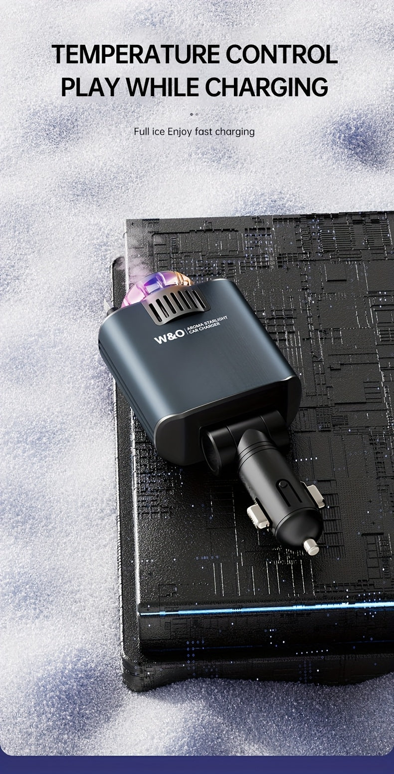 Three-In-One Multifunctional Car Charger, Perfume Machine, Starry Sky Ceiling Light, Dual 80cm/32inch Type-C+Lightning Retractable Cable, Air Freshener, Adapter For IPhone 16/15/Plus/Pro Max, For S25/24, Great Christmas Birthday Gift.